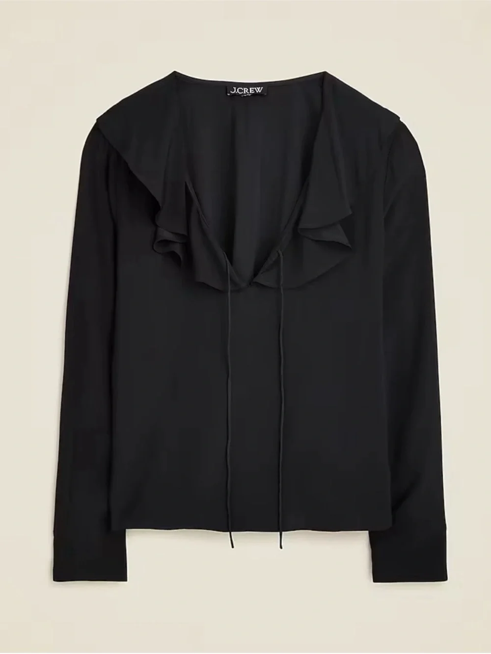J. Crew Goldie Top in Satin Size Small Black Victorian Inspired Ruffles Tie Neck